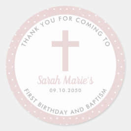 Adesivo Redondo Menina Rosa Batismo Christening Favor de Natal Obr