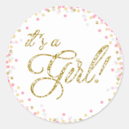 Adesivo Redondo Menina Rosa-chá de fraldas Menina Dourada Marca de