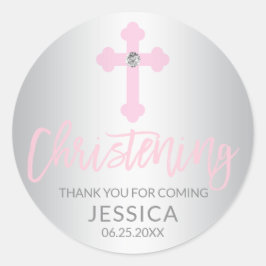 Adesivo Redondo Menina Rosa Rosa Moderna, Criança de Natal Obrigad