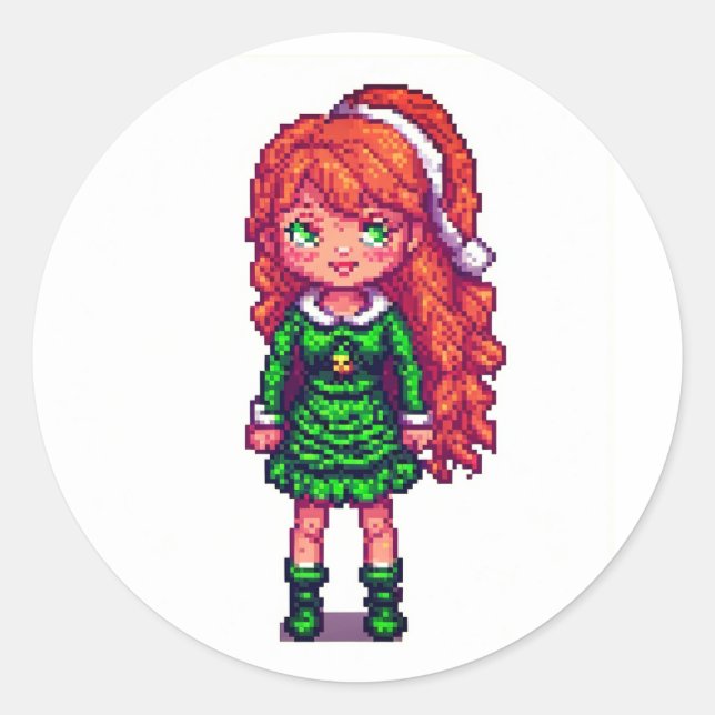 Adesivo Redondo Menina ruiva fofa (Frente)