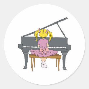 Adesivo Redondo menina tocando piano