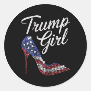 Adesivo Redondo Menina Trump Salto Alto Bandeira Americana Brilho