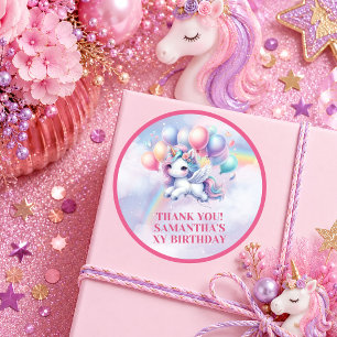 Adesivo Redondo Menina Unicórnio Pastel Fofa Aniversário Dia Mágic
