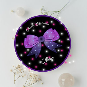 Adesivo Redondo Meninas Arco Bonito Nome personalizado Feliz Natal