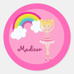 Adesivo Redondo Meninas Ballerina Personalizadas De Balé Rosa