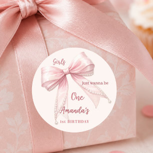 Adesivo Redondo Meninas com laço rosa querem ser uma no 1º Anivers