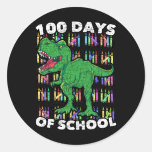 Adesivo Redondo Meninas Crianças Estudantes T Rex 100 Dias De Esco