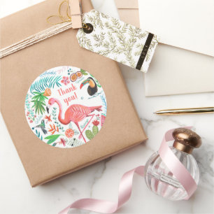 Adesivo Redondo Meninas de Aniversário Flamingo Tropical