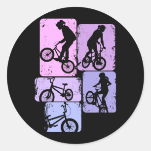 Adesivo Redondo Meninas De Bmx Bicicleta Acrobacias Crianças Perfo