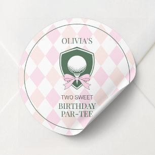 Adesivo Redondo Meninas de Golfe Rosa Aniversário Personalizado de