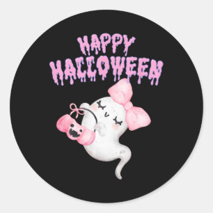 Adesivo Redondo Meninas de Roupa de Queda de Fantasmas Cute, Rosa,