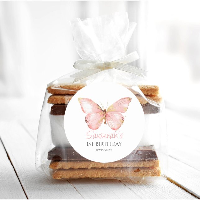 Adesivo Redondo Meninas Festa de primeiro aniversario de Borboleta (Criador carregado)