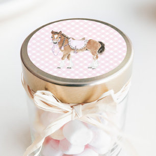 Adesivo Redondo Meninas Galope A Cavalgar Cavalo Rosa Aniversário
