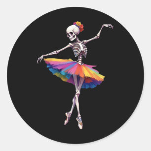 Adesivo Redondo Meninas Halloween Dançando Esqueleto Rainbow Lle