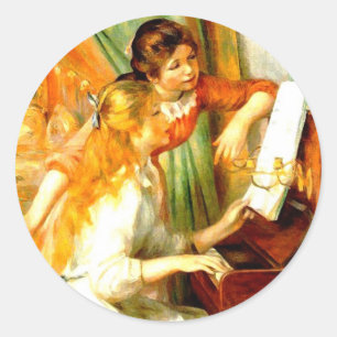 Adesivo Redondo Meninas no Piano Sticker