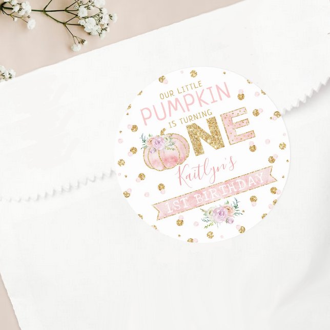 Adesivo Redondo Meninas Pequenas Abóboras 1º Aniversário (Criador carregado)