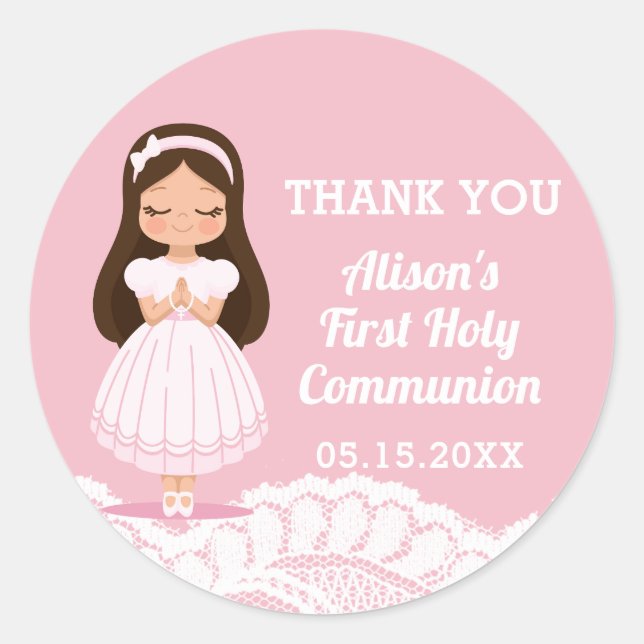 Adesivo Redondo Meninas Primeiro Lugar Rosa Sagrado Comunhão (Frente)