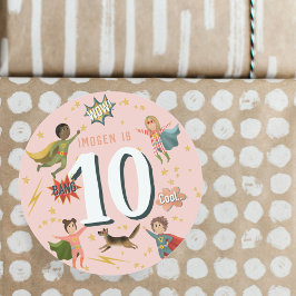 Adesivo Redondo Meninas Rosa Super Heróis Crianças Com Idade Anive