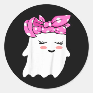 Adesivo Redondo Meninas Toddler Feliz Fantasma De Halloween Com Ba