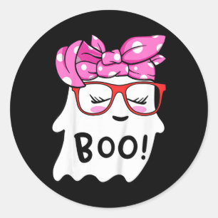 Adesivo Redondo Meninas Toddler Feliz Fantasma De Halloween Com Ba