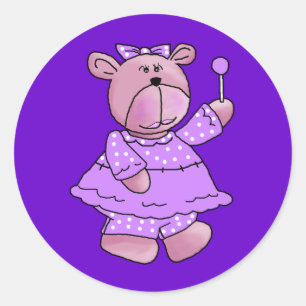 Adesivo Redondo Meninas Ursinho de Pirulito Roxo