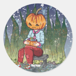Adesivo Redondo Menino da Abóbora do Halloween