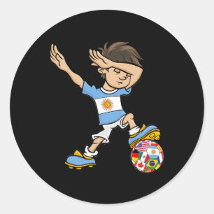Adesivo Redondo Menino Dabbing Camisa de Futebol da Argentina Band