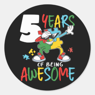 Adesivo Redondo Menino De 5 Anos De Aniversário Ou Garota Autismo