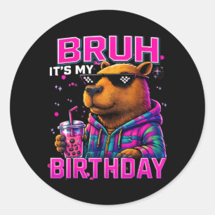 Adesivo Redondo Menino de Aniversário Capivara Engraçada Jogadora