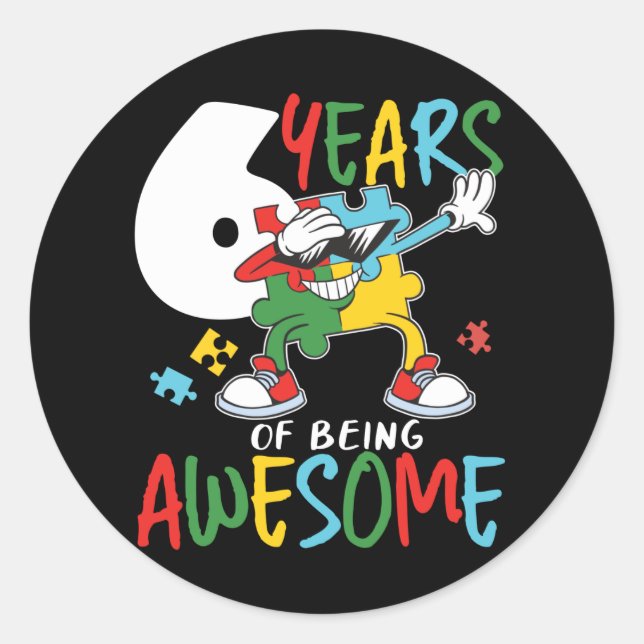 Adesivo Redondo Menino De Aniversário De 6 Anos Ou Sensibilização  (Frente)