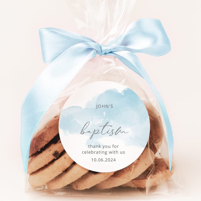 Adesivo Redondo Menino de céu azul mínimo batismo  (Criador carregado)