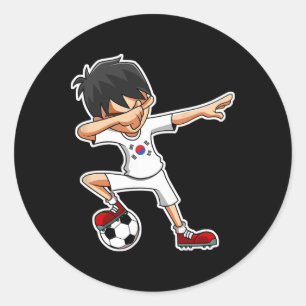 Adesivo Redondo Menino de Futebol Dabbing Camisa da Coreia do Sul,