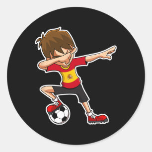 Adesivo Redondo Menino de Futebol Dabbing Camisa da Espanha, Crian