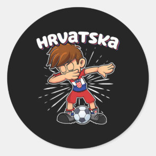 Adesivo Redondo Menino de futebol Dabbing Croácia Jersey Hrvatska