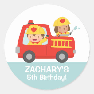 Adesivo Redondo Menino do bombeiro na festa de aniversário