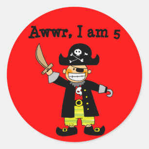 Adesivo Redondo Menino do pirata da criança de 5 anos
