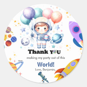 Adesivo Redondo Menino do planeta espaço exterior obrigado anivers
