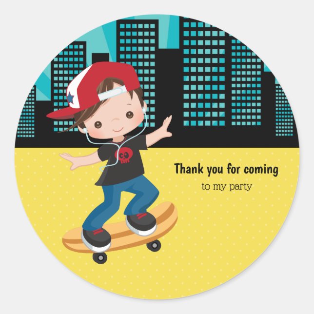 Adesivo Redondo Menino do skate - escolha sua cor de fundo (Frente)