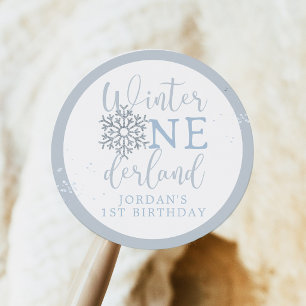 Adesivo Redondo Menino Favor de Inverno Onederland, Floco de Neve