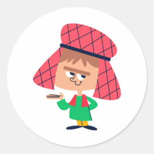 Adesivo Redondo Menino Fofo com Chapéu de Inverno Vermelho com Pad