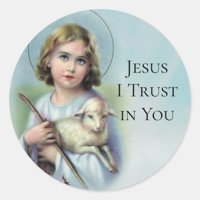 Adesivo Redondo Menino Jesus antigo segurando um Cordeiro (Frente)