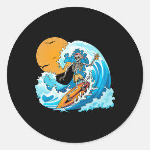 Adesivo Redondo Menino Legal Férias de Verão Esqueleto Surfando Ha