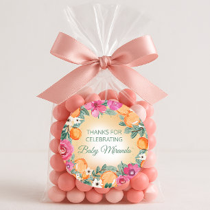 Adesivo Redondo Menino Menina Laranja Rosa Fruta Cítrica Chás de B