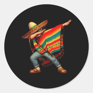 Adesivo Redondo Menino Mexicano Dabando Poncho Cinco De Mayo 4 