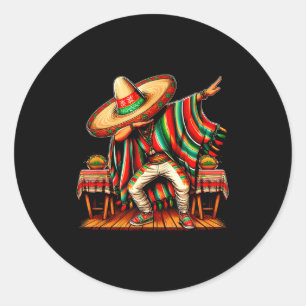 Adesivo Redondo menino mexicano sombrero dabbing poncho cinco de m