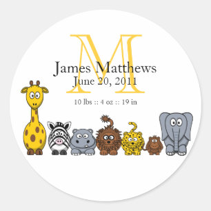 Adesivo Redondo Menino Nascimento Anunciante Selva Animais