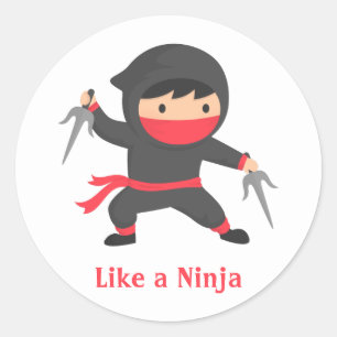 Adesivo Redondo Menino Ninja Fofo com Armas Sai para Crianças
