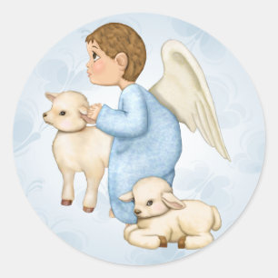 Adesivo Redondo Menino pequeno do anjo das bênçãos