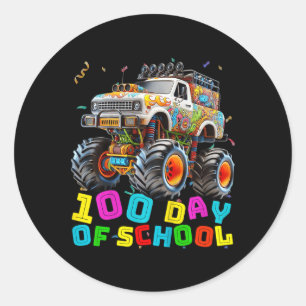 Adesivo Redondo Meninos 100 Dias De Caminhão Monstro Escolar 100º