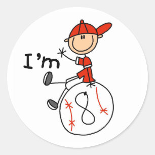 Adesivo Redondo Meninos Baseball, tenho 8 anos